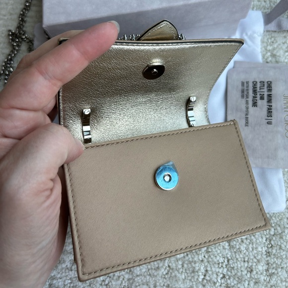 Jimmy Choo Cheri Mini Paris Champagne Satin Bag NEW - Picture 8 of 10